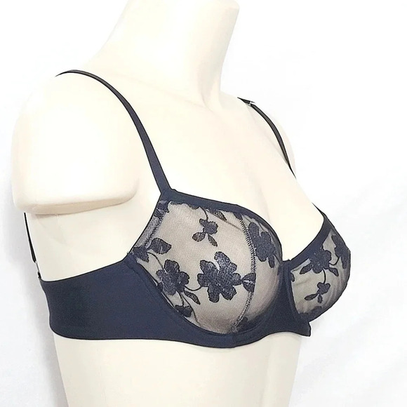 34DD Felina 190013 Sabrina Sheer Lace Demi Underwire Bra Black NWT - Picture 2 of 12